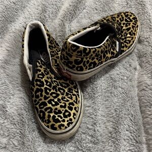 Vans Kids Gold and Black Leopard Slip-On Sneakers